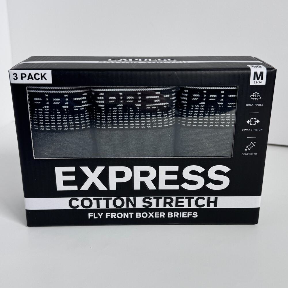 Express Men's Cotton Stretch Fly Front Boxer Briefs Medium (32-34) - 3 pack